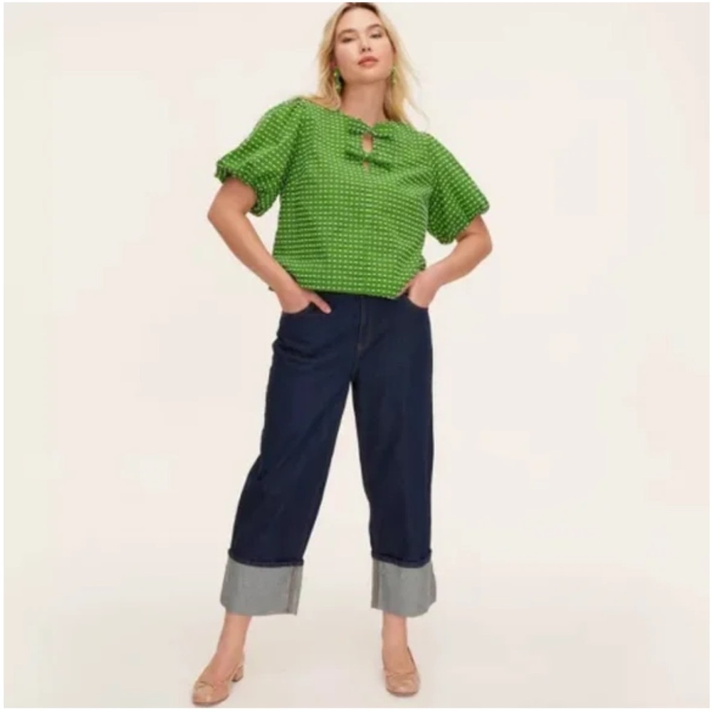 Kate Spade High Rise Straight Leg Wide Cuff Cuffed Dark Jeans Ankle | 6 NWT